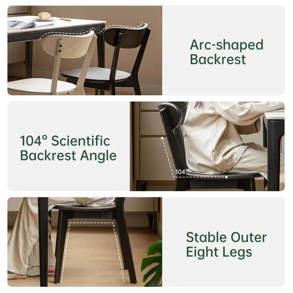 Kitchen Chairs, Solid Wood Modern Curved Backrest