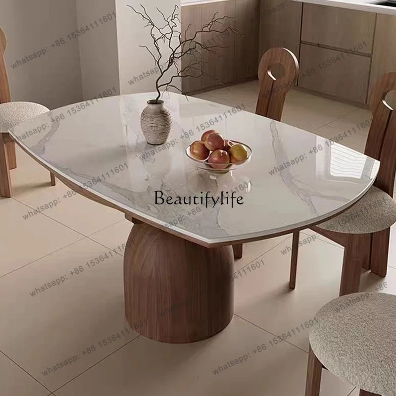 Retro style solid wood rock slab round table