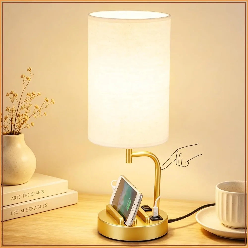 Touch Control USB Table Lamp with USB C/A & AC Outlet,