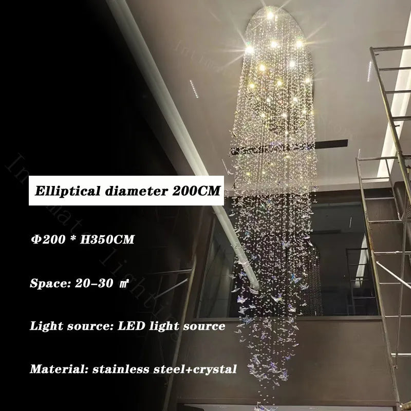 Crystal Multi-Head Long Chandelier