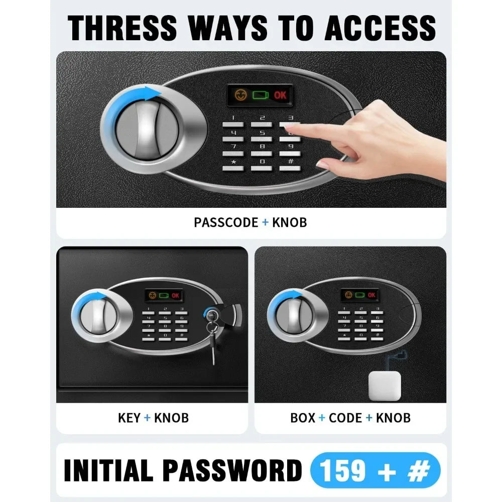 Fireproof Waterproof Safe Box for Documents, Digital Keypad & Key Lock, 11.81" Steel Security, Anti-Theft Alarm