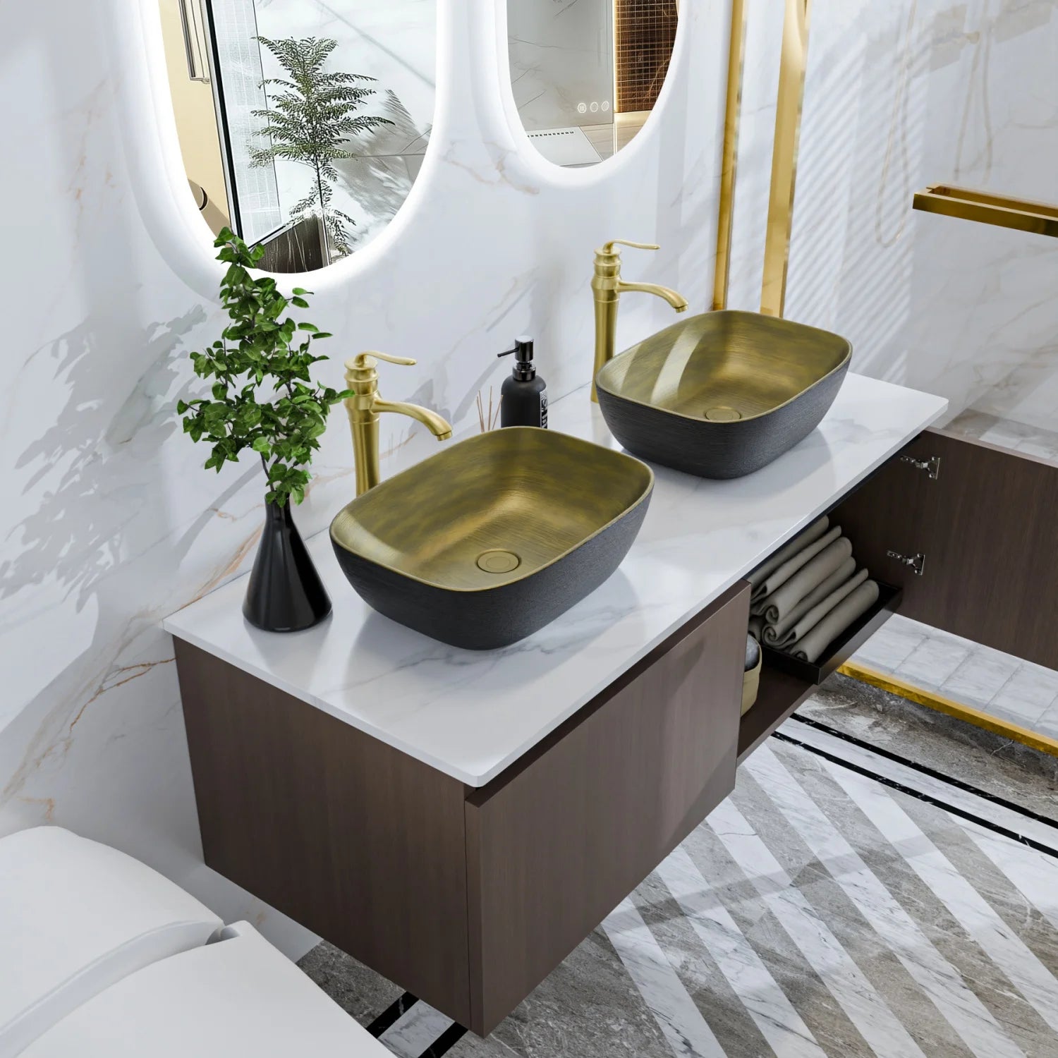 Bathroom Vanities Sink Set Floating Cabinet w/ Ceramic Basin