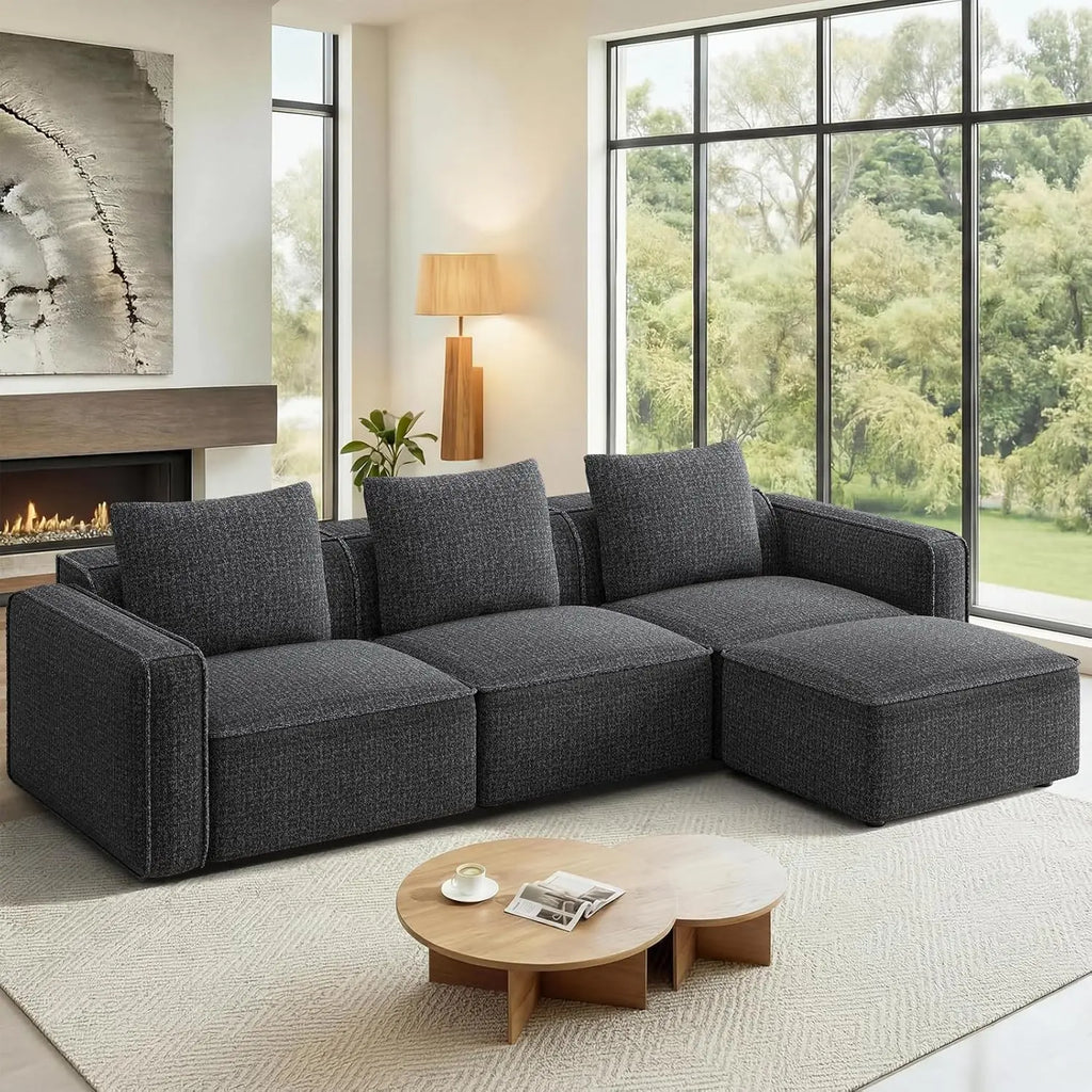 103" Sectional Couch, Modular Sofa, Wood Frame, Deep Seat L Shaped