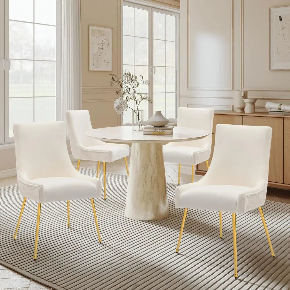 Set of 4 Velvet Upholstered Dining Chairs with Pull Handle