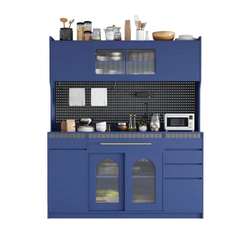 63'' W Buffet with Hutch,Large Coffee Bar Storage Cabinet with 6 Drawers,
