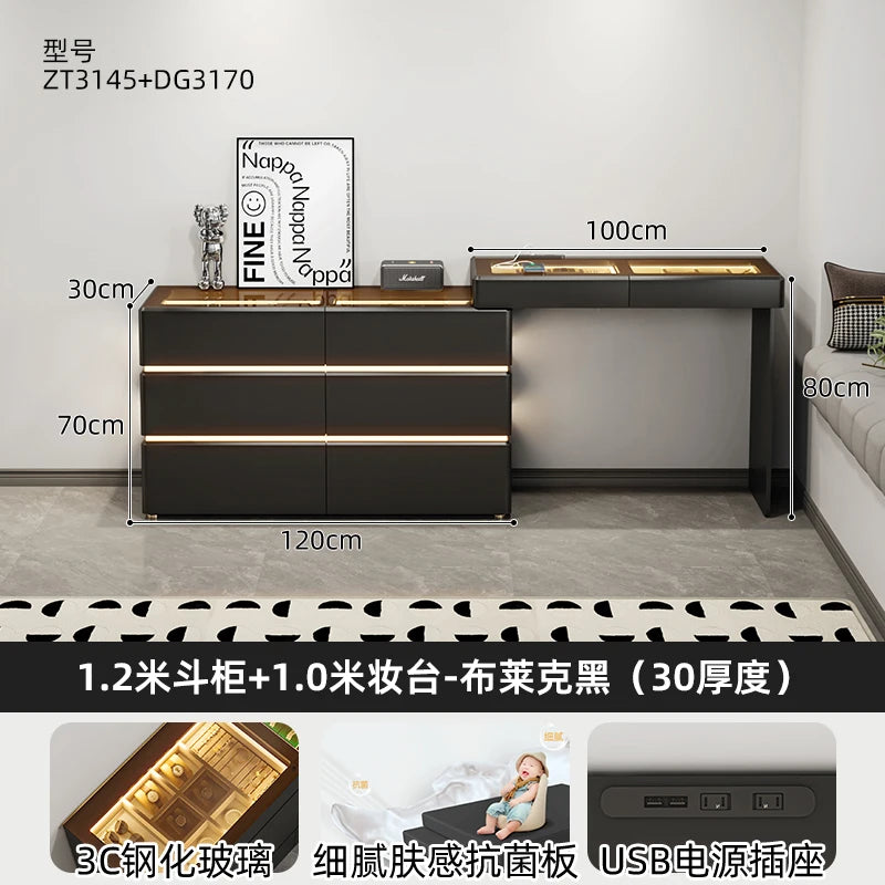 Modern chest of  6 drawers, jewelry cabinet with light