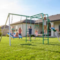 Backyard Swing Set with Monkey Bars, Belt Swing, Platform Swing, Climbing Net, Trapeze Bar