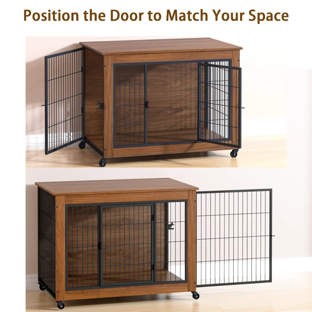 38.6" Dog Crate Furniture with Wheels for Small Dogs