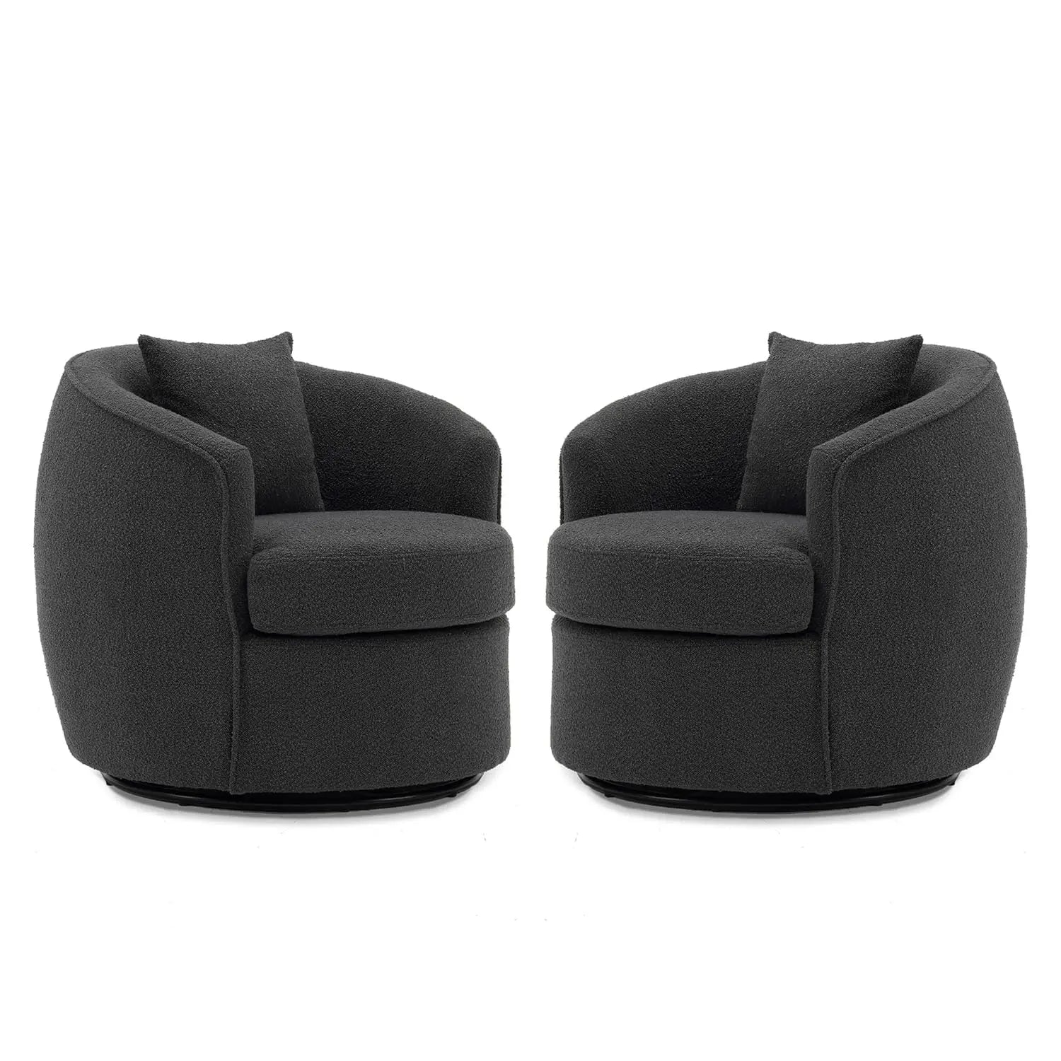 2pcs Upholstered Boucle Barrel Swivel Accent Chair with Pillows