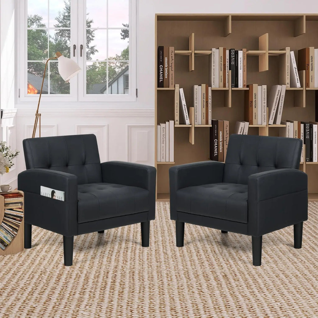 Upholstered Accent Chair Set of 2 Modern Faux Leather