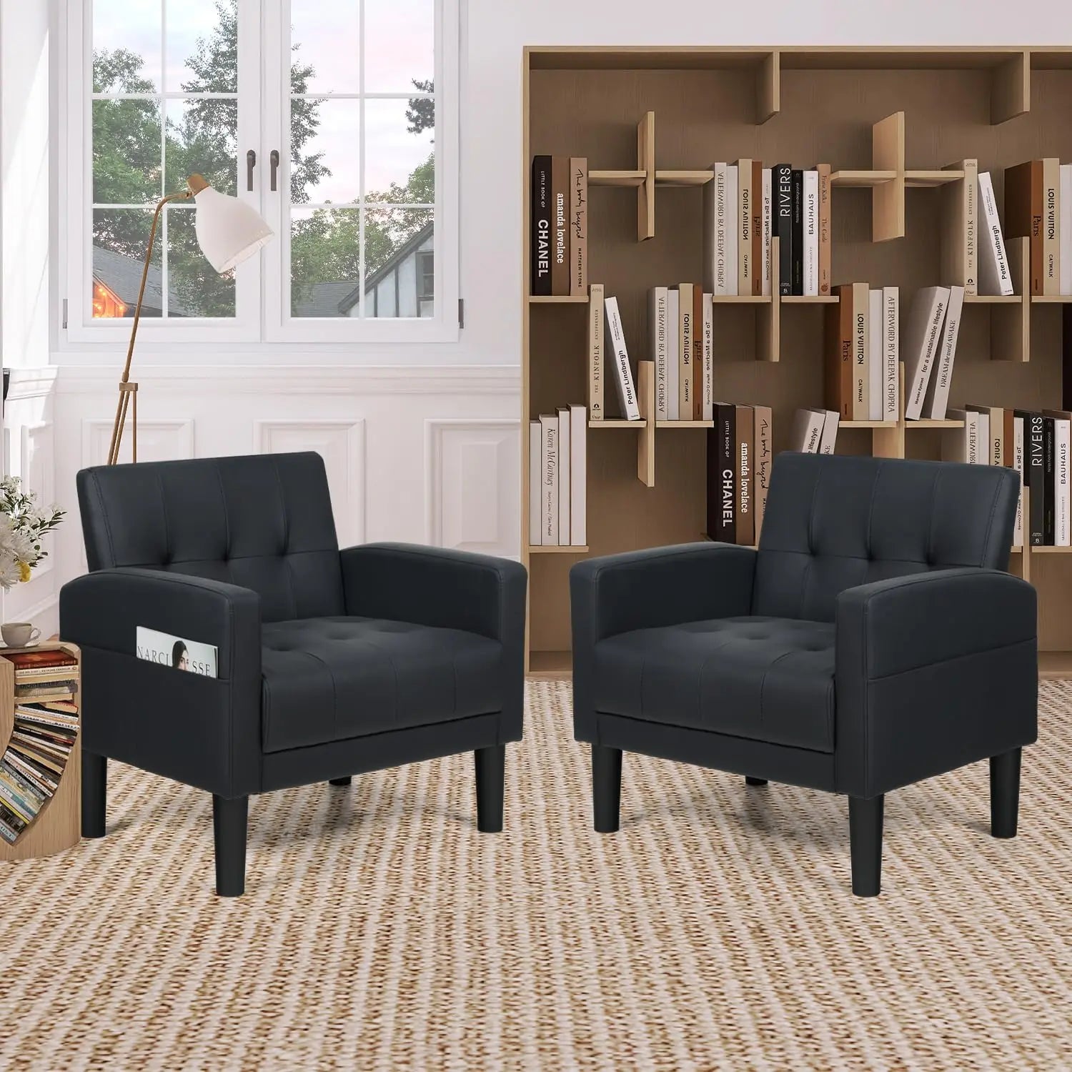 Upholstered Accent Chair Set of 2 Modern Faux Leather