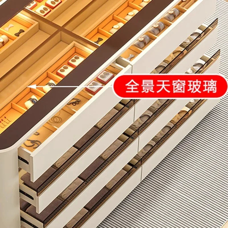 Wooden wardrobe island chest drawers jewelry storage with LED