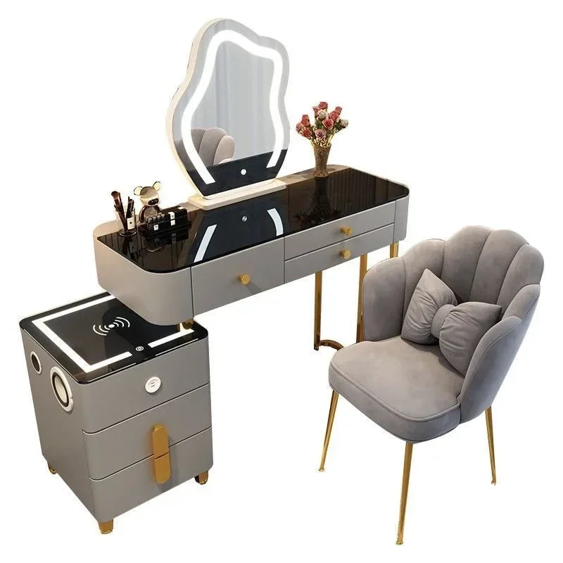 Nordic Glass Luxury Dressing Vanity Table with Smart Wireless Charging