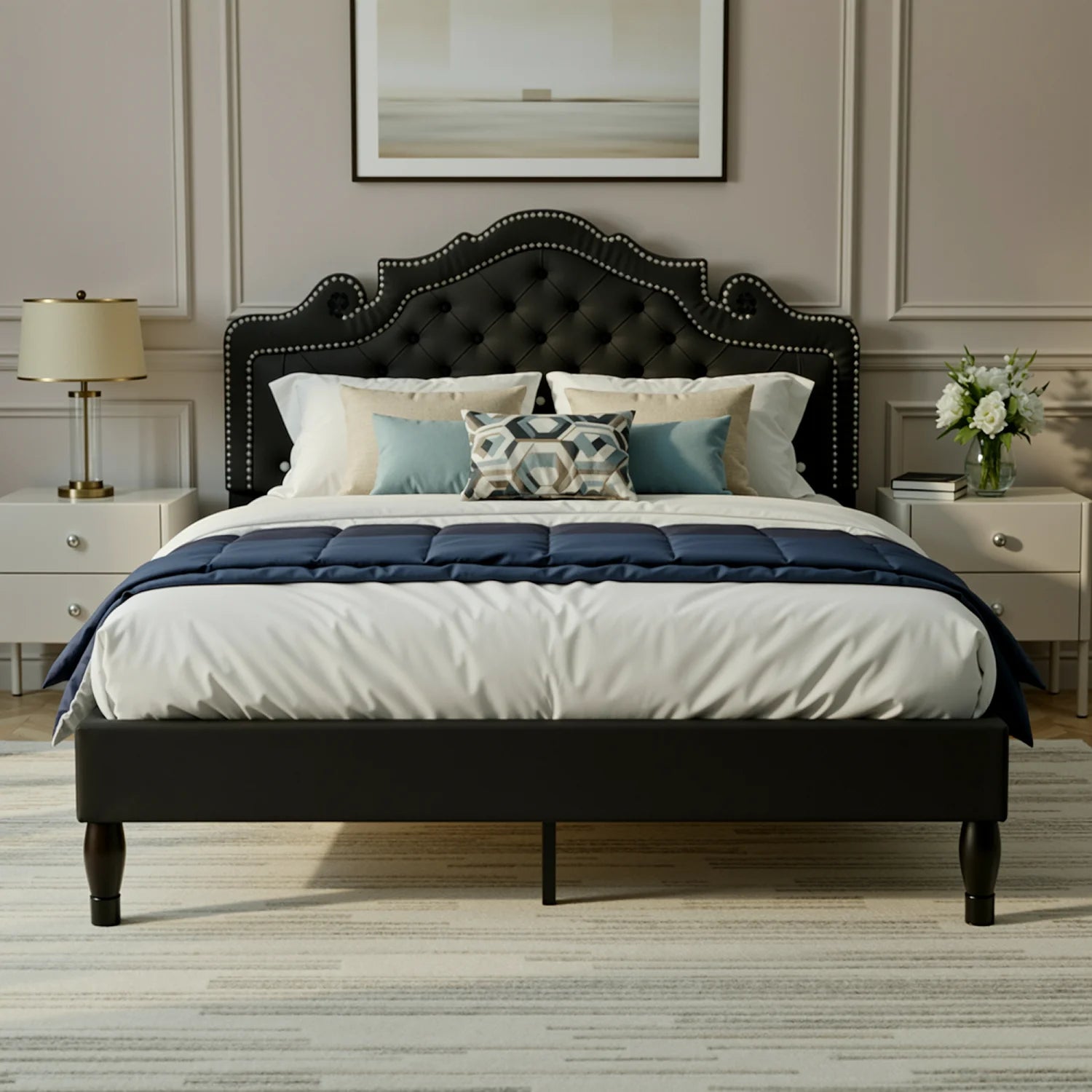 Full/Queen/King Size Velvet Bed Frame with Adjustable Tiara Headboard,