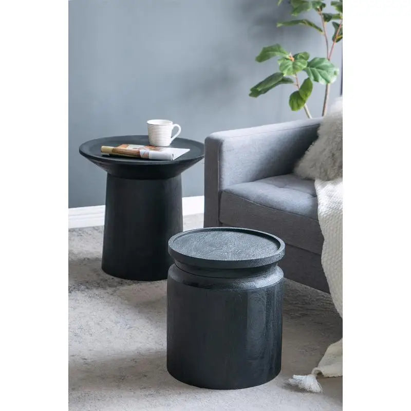 Black Wooden Cylinder Side Table