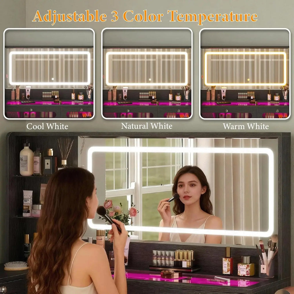 Makeup Vanity for Women with Mirror and Lights, 8 Drawers