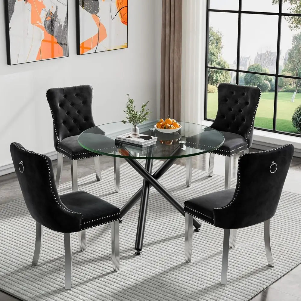 Round Tempered Glass Dining Table for 2