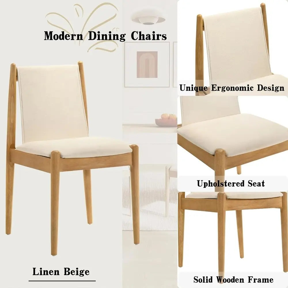 Set of 6 Linen Beige Upholstered Dining Chairs with Wooden Arms, Suitable for Kitchen, Dining Room, Restaurant, Living Room