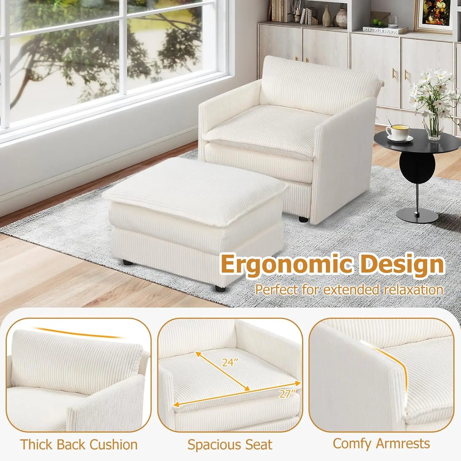 Oversized Corduroy Accent Chair & Ottoman