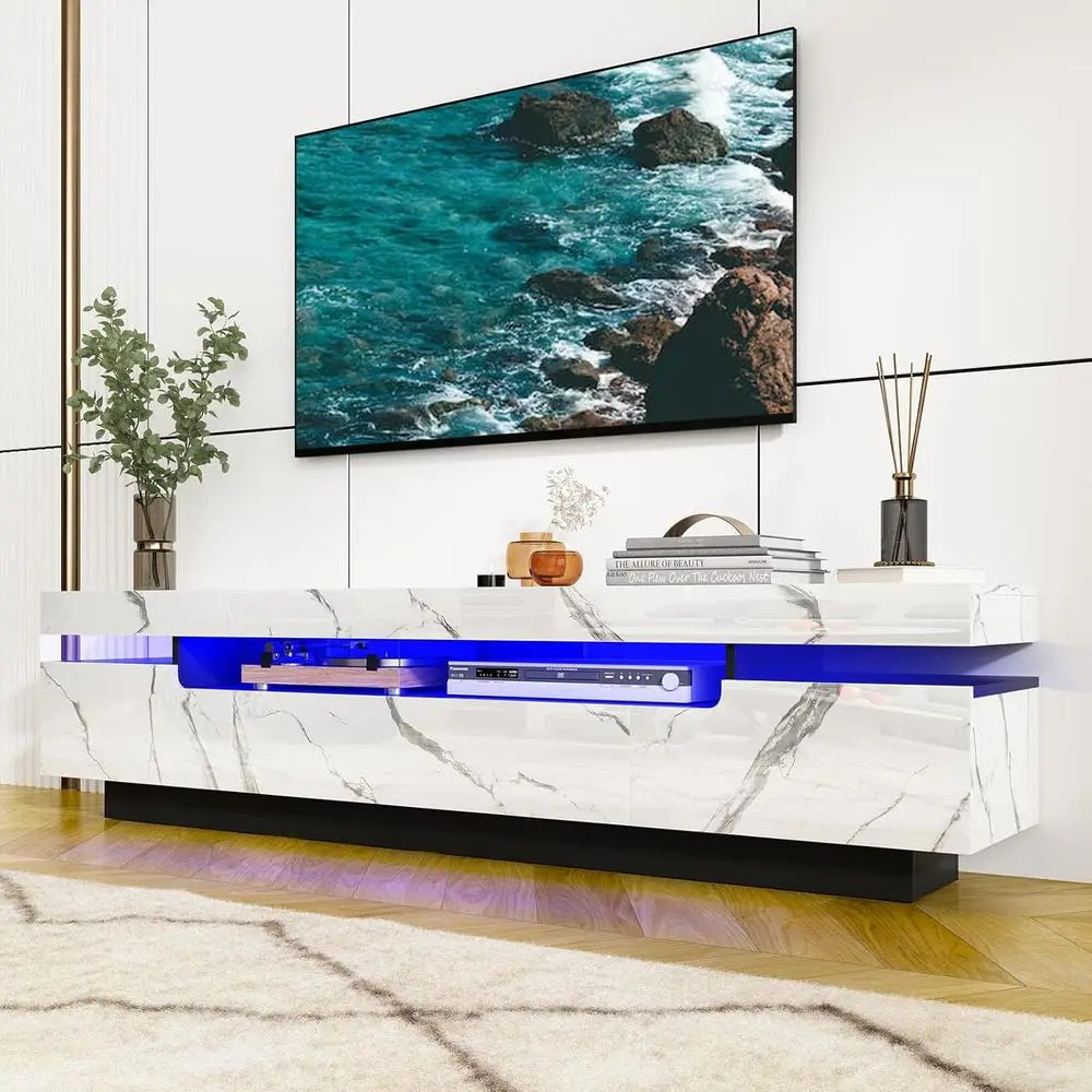 70-80 Inch High Gloss White TV Stand