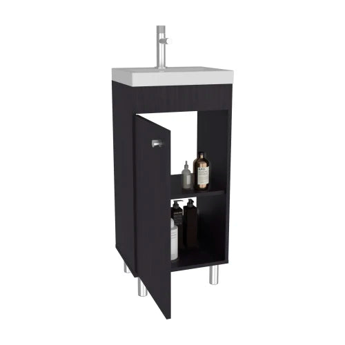 Independent bathroom vanity with one door, two shelves