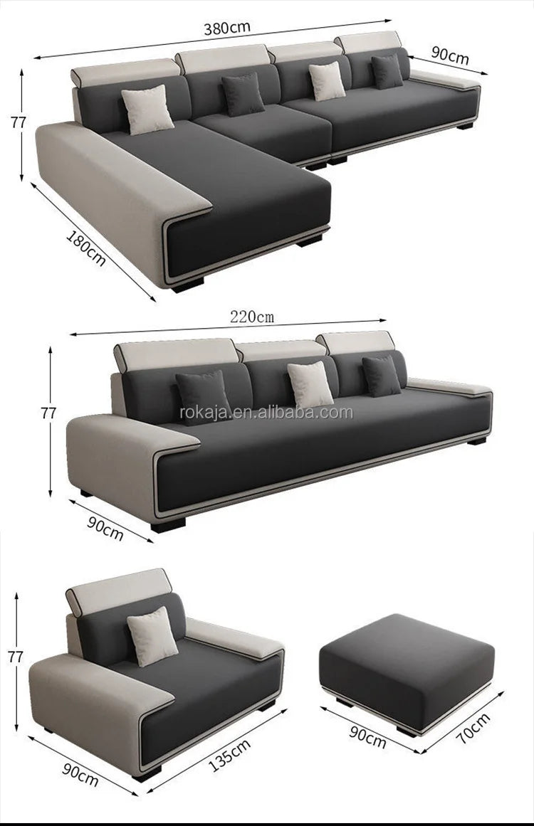 Fabric L-Shape Sofa Set Simple Living Room Furniture