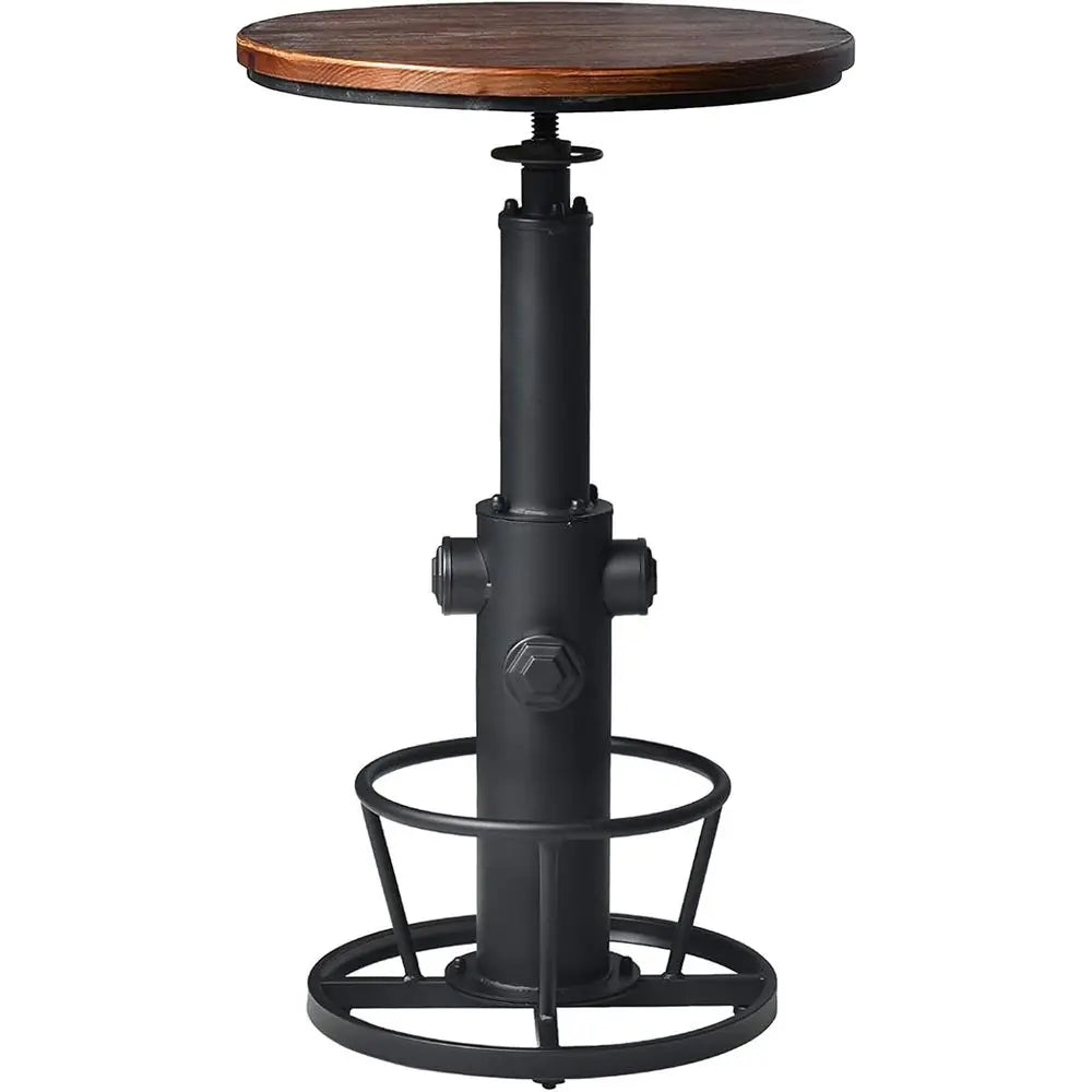 Adjustable Height Swivel Round Wooden Kitchen Bar Table,