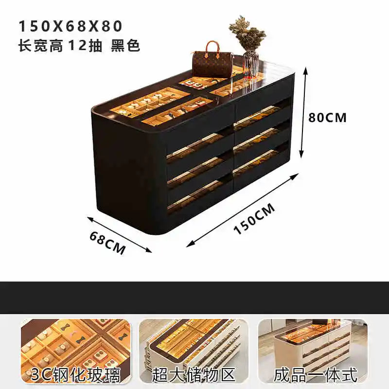 Wooden wardrobe island chest drawers jewelry storage with LED