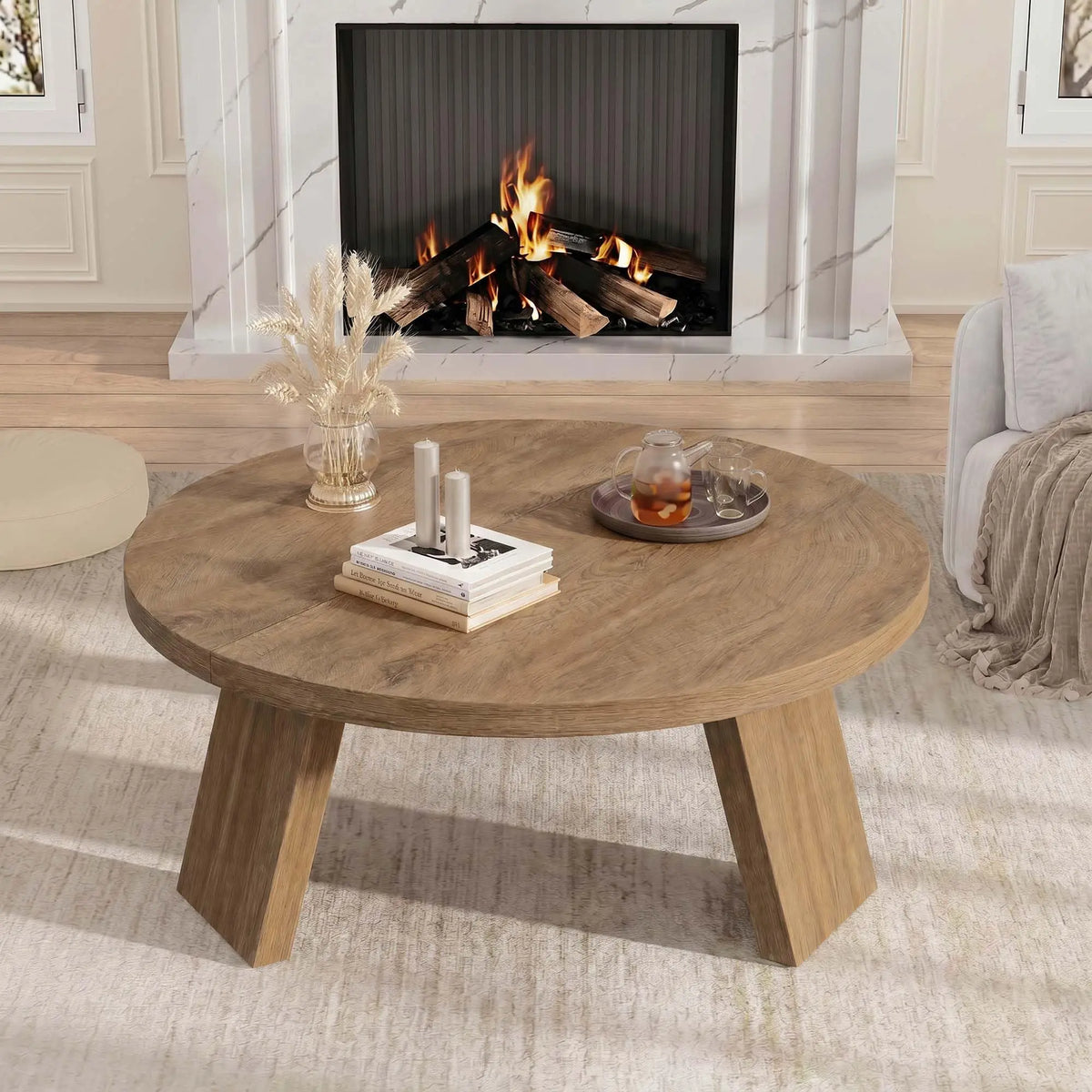 33.5 Inch Round Coffee Table for Living Room