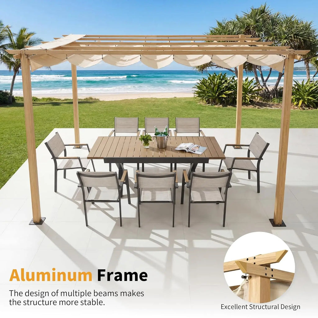 10x13ft Aluminum Retractable Pergola Gazebo Adjustable Roof Sun Shade