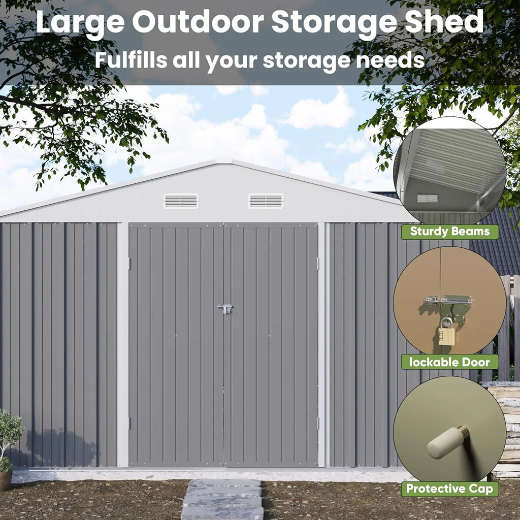 10x10ft Metal Outdoor Storage Shed Lockable