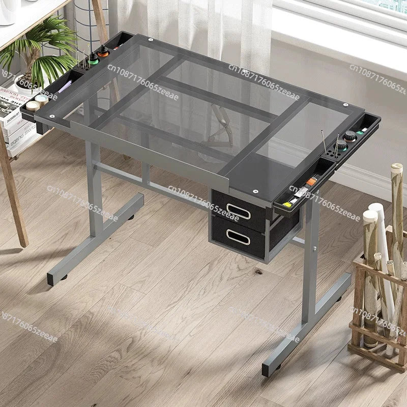 Glass Drawing Table Artist's Desk for Painting, Calligraphy, and Designer Workstation