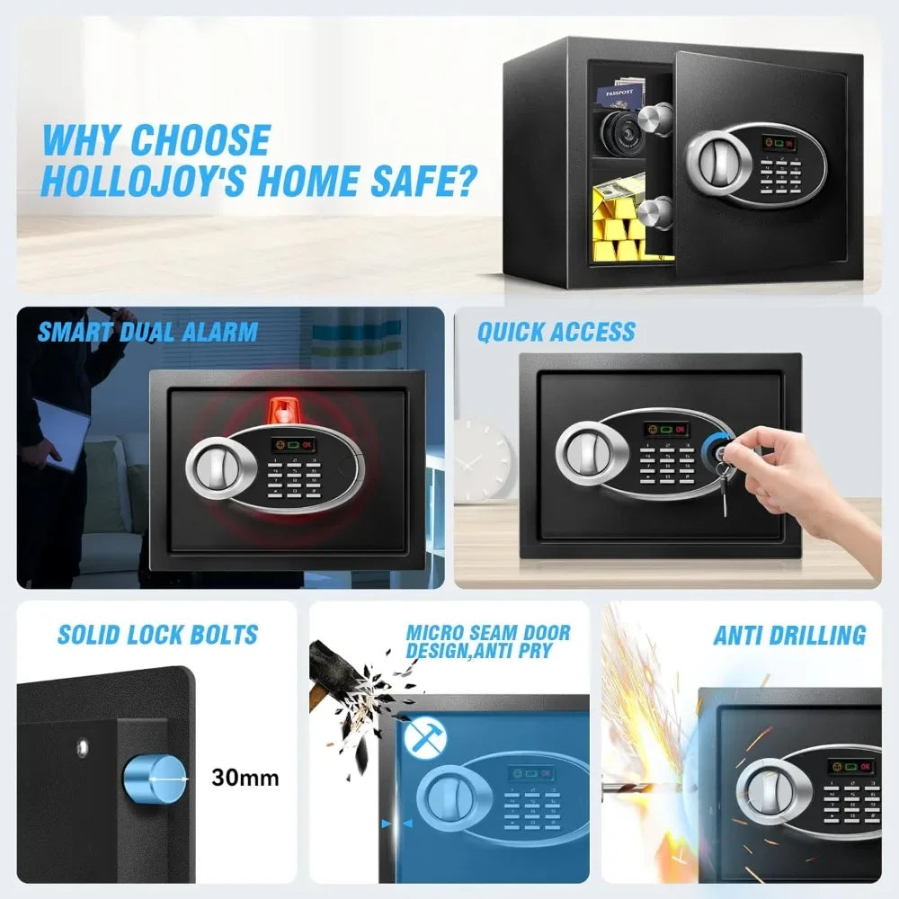 Fireproof Waterproof Safe Box for Documents, Digital Keypad & Key Lock, 11.81" Steel Security, Anti-Theft Alarm