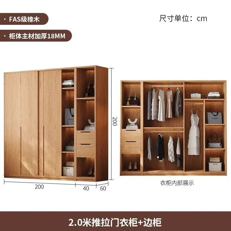 All-solid Wood Wardrobes Sliding Door Home Bedroom Small Wardrobes Nordic Apartment Home Furnitur Шкафы Для Одежды ZY40YG
