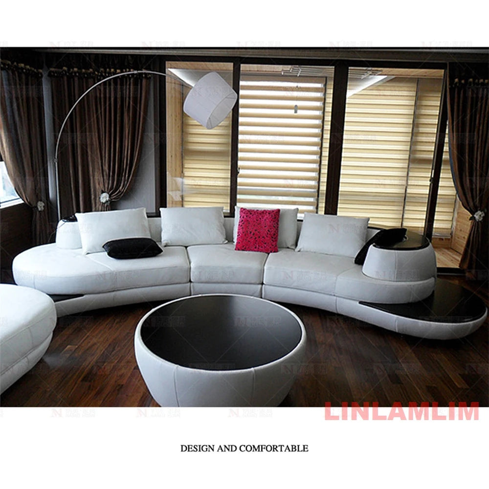 Luxury Modern Curved Genuine Leather Sofa Sectional Couch