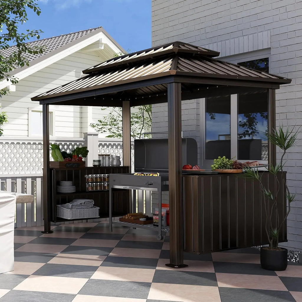 6x10 Hardtop Grill Gazebo Double Galvanized Steel Roof