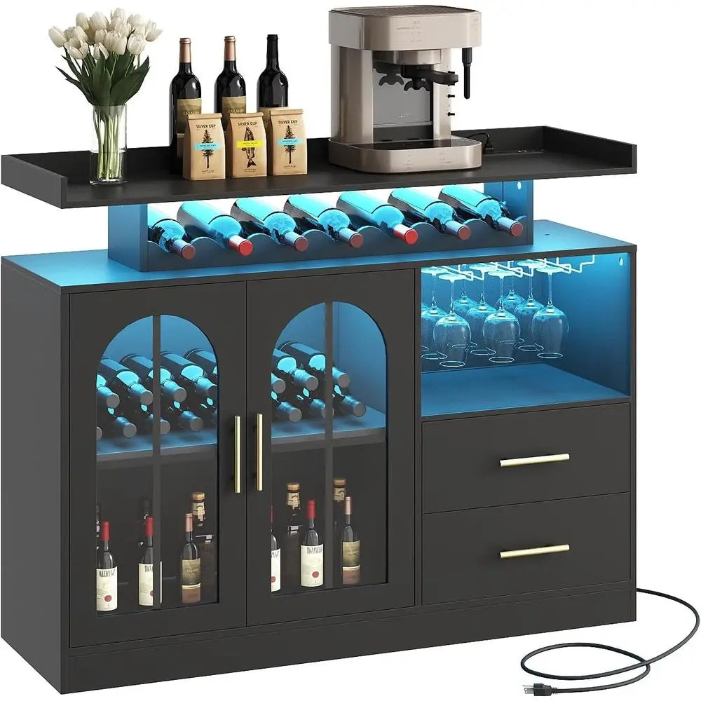LED-Illuminated Wine Bar Cabinet