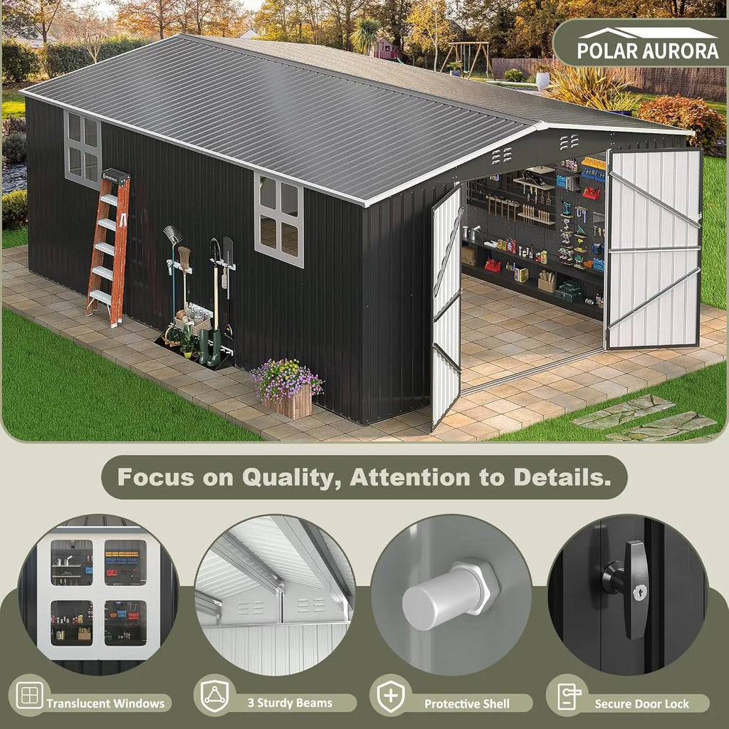 Outdoor Metal Storage Shed Lockable Doors