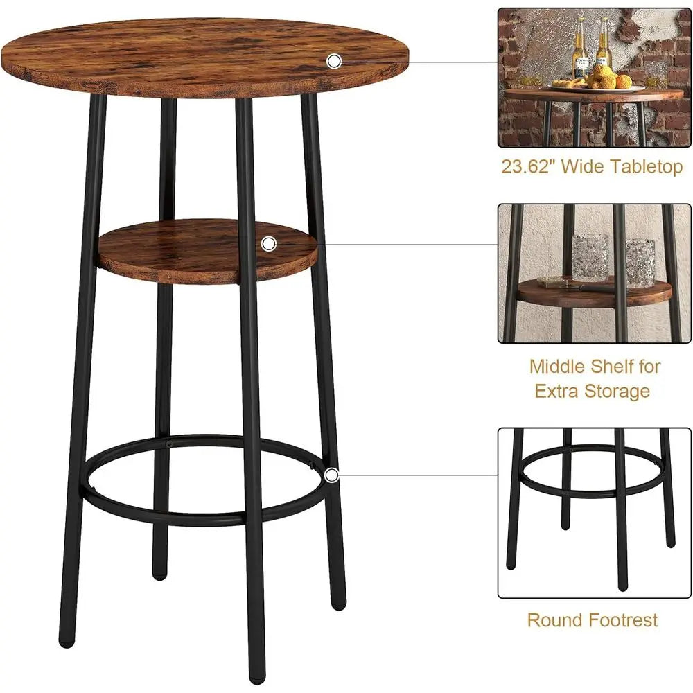 3-Piece Bar Table Set or 2, Small 2-Tier Round Bistro Pub Dining Table & PU Upholstered Stools with Backrest, Counter Height Tab