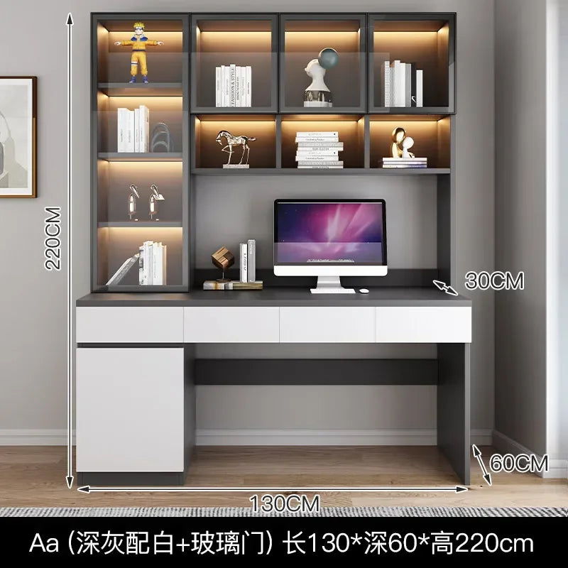 Premium Double desk, bookshelf integrated table