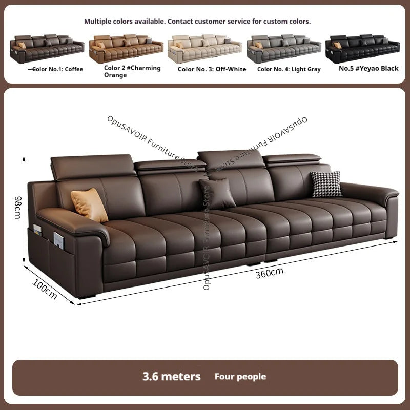 Italian Minimalist Lawrence Top Grain Leather Sofa