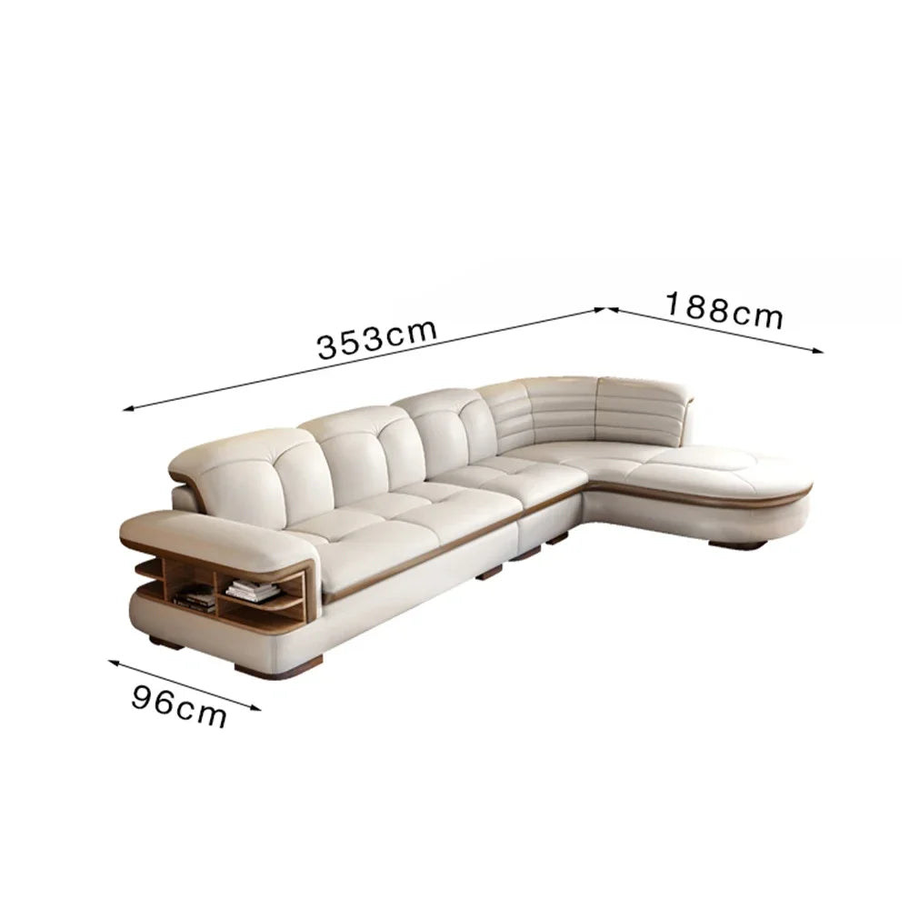 Luxury L-Shaped Genuine Leather Sectional Sofa Sets with USB, Bluetooth Speaker