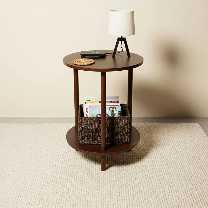 Modern Round Nesting Coffee Table, 2-Tier Wood Table in Walnut