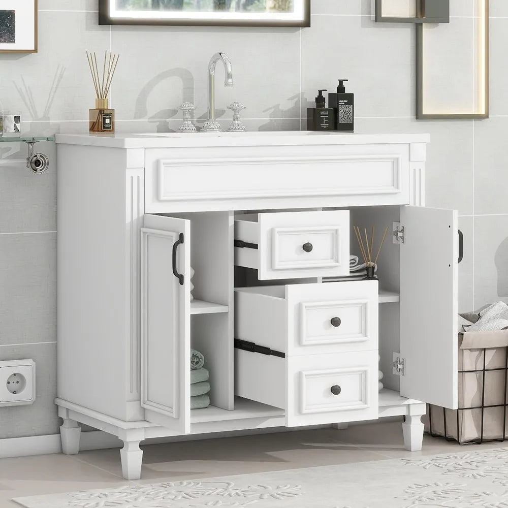36'' Bathroom Vanity with Ceramic Sink, 2 Doors 2 Drawers