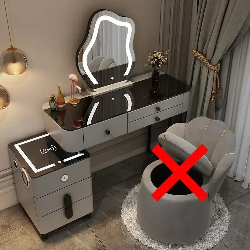 Nordic Glass Luxury Dressing Vanity Table with Smart Wireless Charging