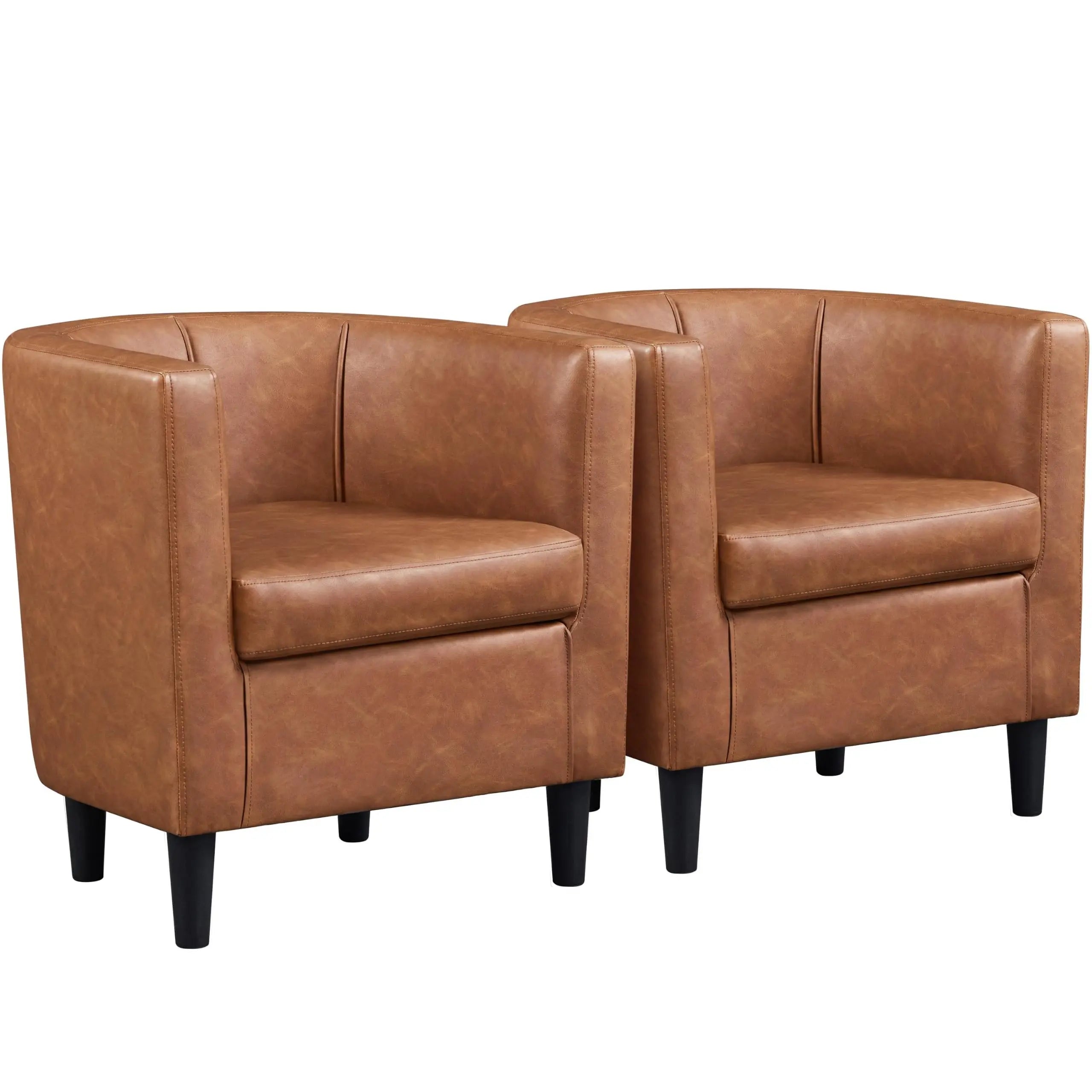 2PCS Leather Accent Barrel Chair