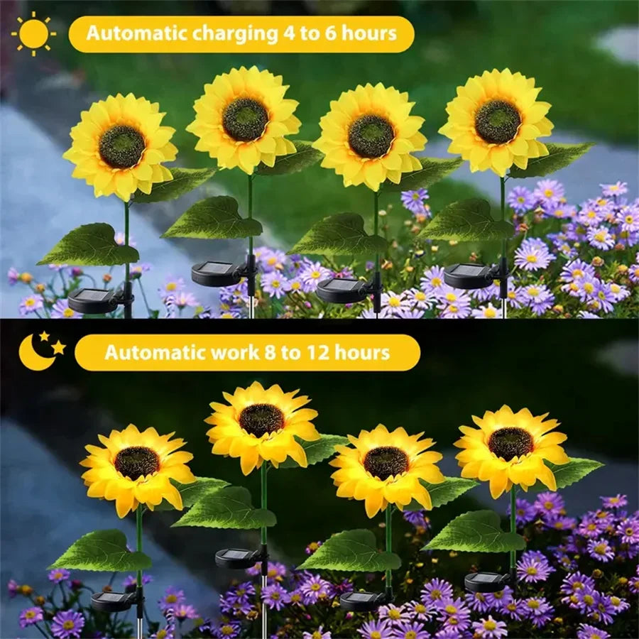 1PC 1/3 Heads Sunflower Solar LED Lights,Warm White Atmosphere Outdoor Decoration
