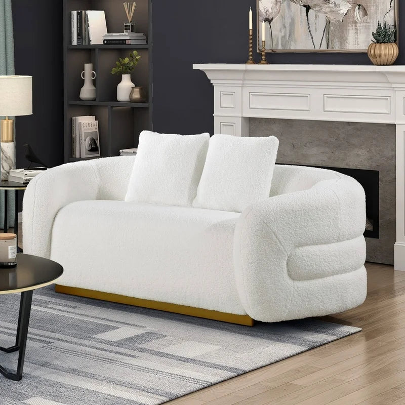 White and Gold Upholstered 3-Piece Living Room Sofa Set