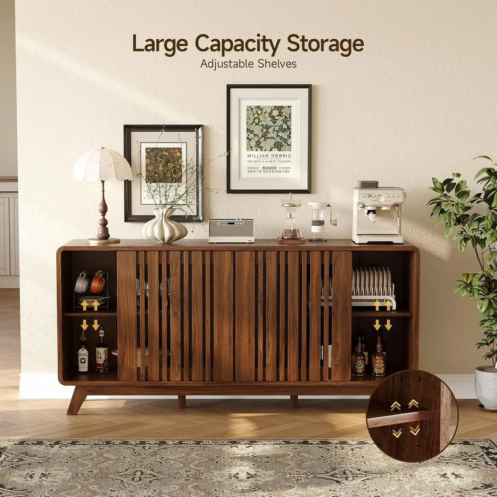 Walnut Sideboard Buffet Cabinet with Sliding Doors and Storage for Living Room or Kitchen