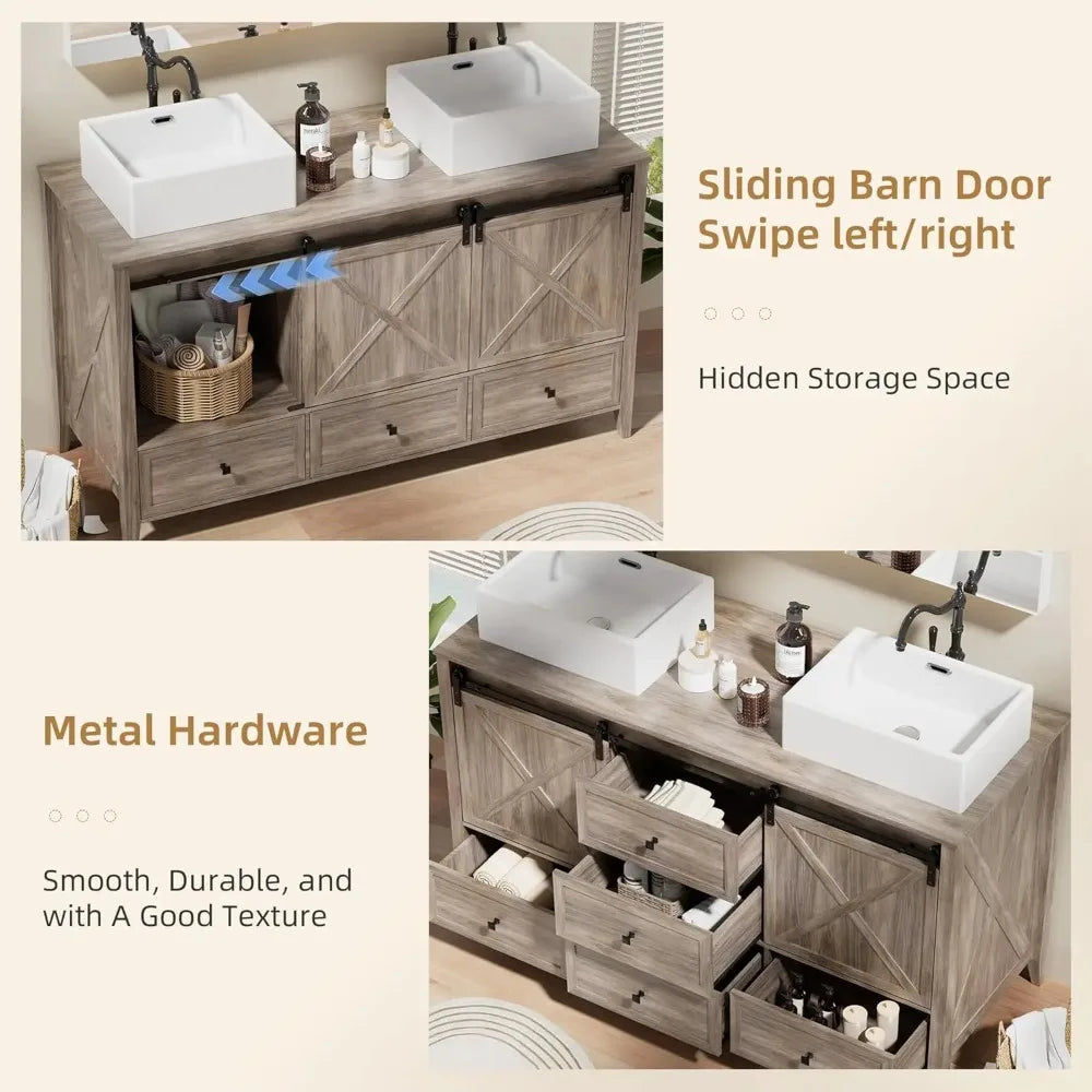 Bathroom Vanity with Sink, 60 Inch Bathroom Vanity Double Sink Ceramic